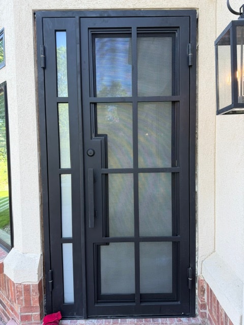 Iron door with screen and sidelight