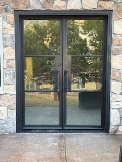 Slim iron door stone exterior